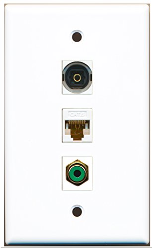 RiteAV - 1 Port RCA Green and 1 Port Toslink and 1 Port Cat6 Ethernet White Wall Plate