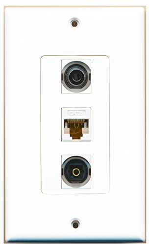 RiteAV - 1 Port Toslink and 1 Port 3.5mm and 1 Port Cat6 Ethernet White Decorative Wall Plate Decorative
