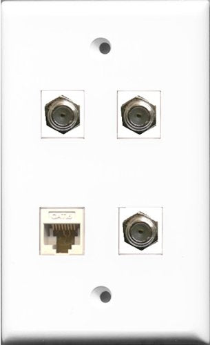 RiteAV - 3 Port Coax Cable TV- F-Type and 1 Port Cat6 Ethernet White Wall Plate