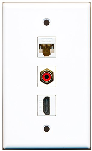 RiteAV - 1 Port HDMI and 1 Port RCA Red and 1 Port Cat6 Ethernet White Wall Plate