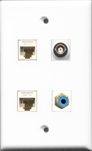 RiteAV 1 Port RCA Blue and 1 Port BNC 2 Port Cat6 Ethernet White Wall Plate