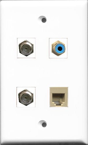 RiteAV 1 Port RCA Blue 2 Port Coax Cable TV- F-Type and 1 Port Phone RJ11 RJ12 Beige Wall Plate