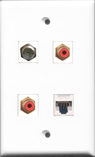 RiteAV - 2 Port RCA Red and 1 Port Coax Cable TV- F-Type and 1 Port Cat5e Ethernet White Wall Plate