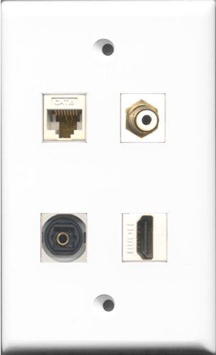 RiteAV 1 Port HDMI and 1 Port RCA White and 1 Port Toslink and 1 Port Cat6 Ethernet White Wall Plate