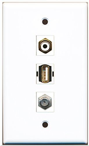 RiteAV - 1 Port RCA White and 1 Port Coax Cable TV- F-Type and 1 Port USB A-A Wall Plate