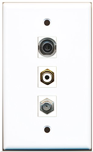 RiteAV - 1 Port RCA White and 1 Port Coax Cable TV- F-Type and 1 Port 3.5mm Wall Plate
