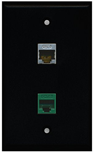 RiteAV - Black 1 Port Shielded Cat6 Ethernet 1 Port Cat6 Ethernet Green Wall Plate