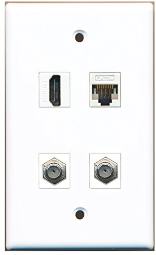RiteAV - 1 Port HDMI 2 Port Coax Cable TV- F-Type 1 Port Cat5e Ethernet White Wall Plate