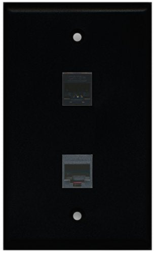 RiteAV - Black 1 Port Phone Black 1 Port Cat5e Ethernet Black Wall Plate