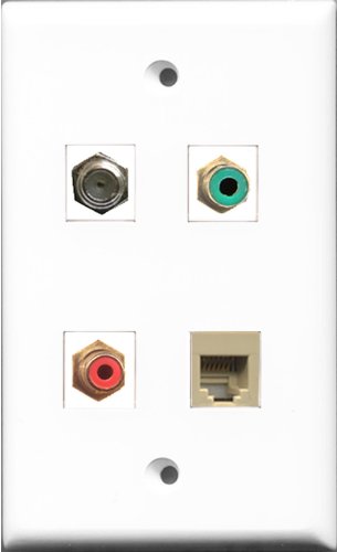 RiteAV 1 Port RCA Red and 1 Port RCA Green and 1 Port Coax Cable TV- F-Type and 1 Port Phone RJ11 RJ12 Beige Wall Plate