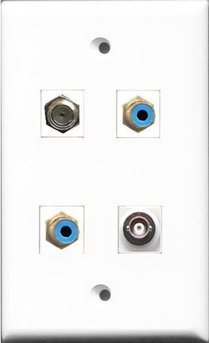 RiteAV - 2 Port RCA Blue and 1 Port Coax Cable TV- F-Type and 1 Port BNC Wall Plate