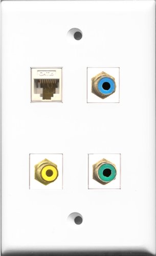 RiteAV 1 Port RCA Yellow and 1 Port RCA Green and 1 Port RCA Blue and 1 Port Cat6 Ethernet White Wall Plate