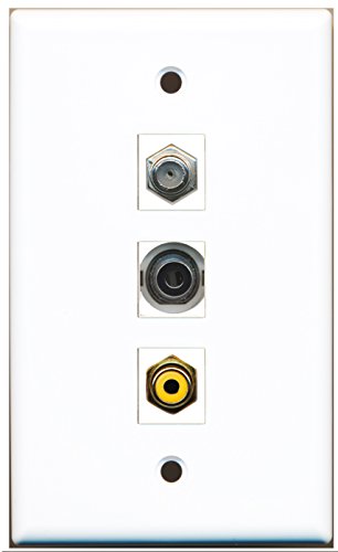 RiteAV - 1 Port RCA Yellow and 1 Port Coax Cable TV- F-Type and 1 Port 3.5mm Wall Plate