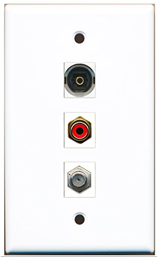 RiteAV - 1 Port RCA Red and 1 Port Coax Cable TV- F-Type and 1 Port Toslink Wall Plate