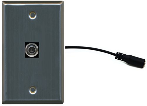 RiteAV (1 Gang Flat) 3.5mm Wall Plate w/ Pigtail Extension Cable Stainless Steel