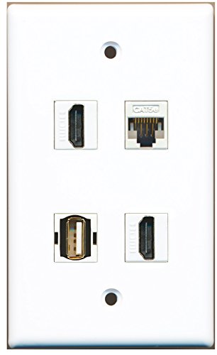 RiteAV - 2 Port HDMI 1 Port USB A-A 1 Port Cat5e Ethernet White Wall Plate