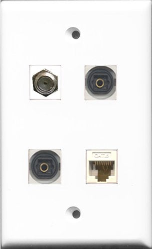 RiteAV 1 Port Coax Cable TV- F-Type 2 Port Toslink and 1 Port Cat6 Ethernet White Wall Plate