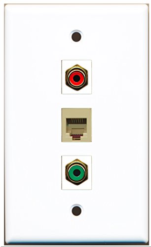 RiteAV - 1 Port RCA Red and 1 Port RCA Green and 1 Port Phone RJ11 RJ12 Beige Wall Plate