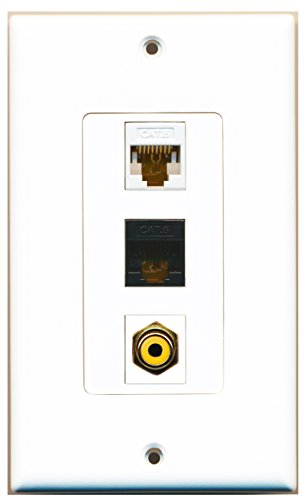 RiteAV - 1 Port RCA Yellow and 1 Port Cat6 Ethernet White and 1 Port Cat6 Ethernet Black Decorative Wall Plate Decorative