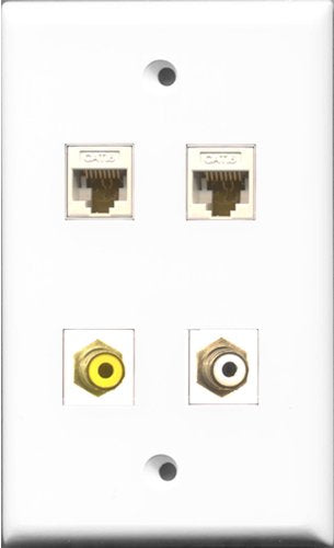 RiteAV 1 Port RCA White and 1 Port RCA Yellow 2 Port Cat6 Ethernet White Wall Plate