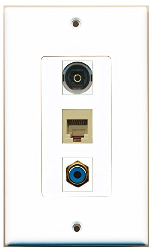 RiteAV - 1 Port RCA Blue and 1 Port Phone RJ11 RJ12 Beige and 1 Port Toslink Decorative Wall Plate Decorative
