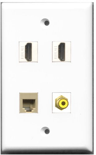RiteAV - 2 Port HDMI 1 Port RCA Yellow 1 Port Phone RJ11 RJ12 Beige Wall Plate