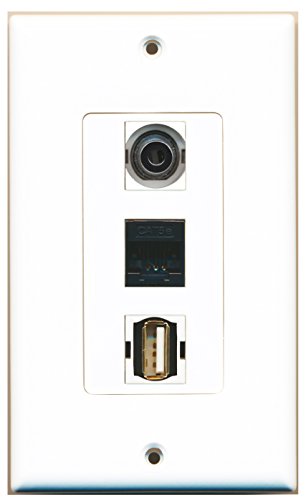 RiteAV - 1 Port USB A-A and 1 Port 3.5mm and 1 Port Cat5e Ethernet Black Wall Plate Decorative
