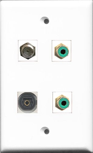 RiteAV - 2 Port RCA Green and 1 Port Coax Cable TV- F-Type and 1 Port Toslink Wall Plate