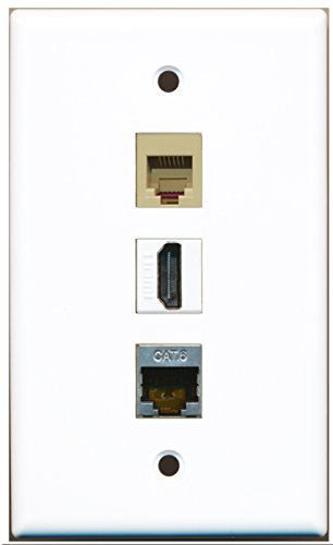 RiteAV - 1 Port HDMI and 1 Port Phone RJ11 RJ12 Beige and 1 Port Shielded Cat6 Ethernet Wall Plate