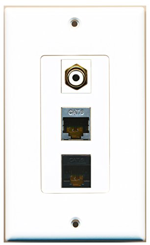 RiteAV - 1 Port RCA White and 1 Port Shielded Cat6 Ethernet and 1 Port Cat6 Ethernet Black Decorative Wall Plate Decorative