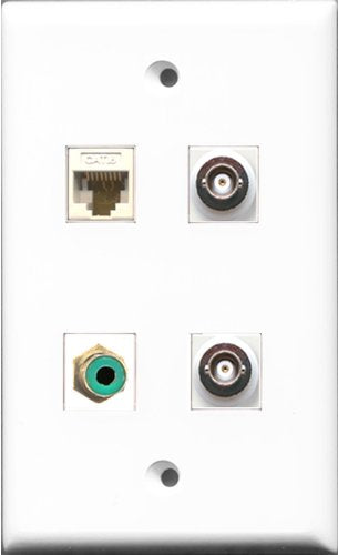 RiteAV 1 Port RCA Green 2 Port BNC and 1 Port Cat6 Ethernet White Wall Plate