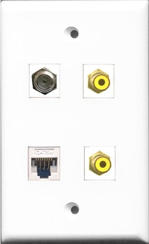 RiteAV - 2 Port RCA Yellow and 1 Port Coax Cable TV- F-Type and 1 Port Cat5e Ethernet White Wall Plate