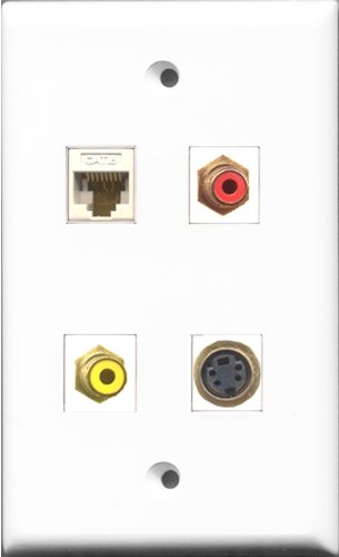 RiteAV 1 Port RCA Red and 1 Port RCA Yellow and 1 Port S-Video and 1 Port Cat6 Ethernet White Wall Plate