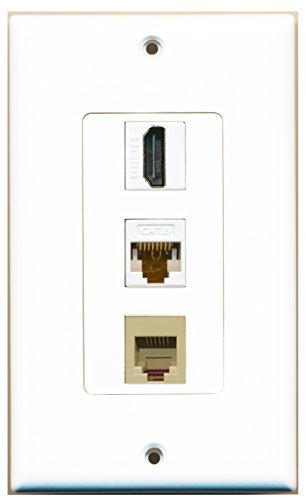 RiteAV - 1 Port HDMI and 1 Port Phone RJ11 RJ12 Beige and 1 Port Cat6 Ethernet White Decorative Wall Plate Decorative