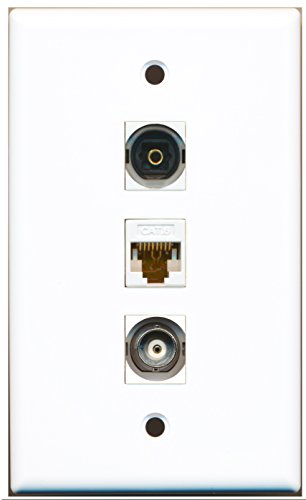 RiteAV - 1 Port Toslink and 1 Port BNC and 1 Port Cat6 Ethernet White Wall Plate