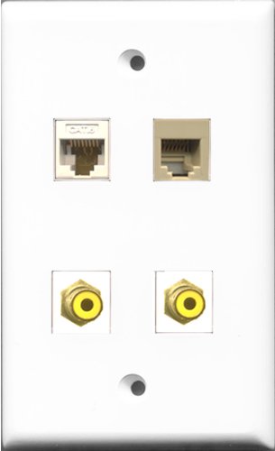 RiteAV - 2 Port RCA Yellow and 1 Port Phone RJ11 RJ12 Beige and 1 Port Cat6 Ethernet White Wall Plate