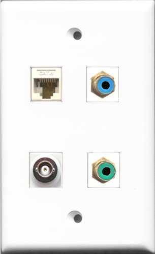 RiteAV 1 Port RCA Green and 1 Port RCA Blue and 1 Port BNC and 1 Port Cat6 Ethernet White Wall Plate