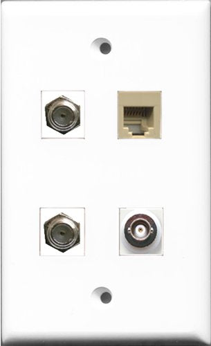 RiteAV - 2 Port Coax Cable TV- F-Type and 1 Port Phone RJ11 RJ12 Beige and 1 Port BNC Wall Plate