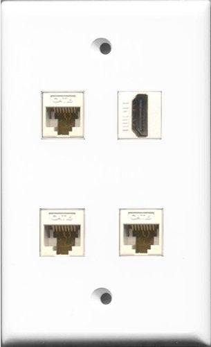 RiteAV 1 Port HDMI 3 Port Cat6 Ethernet White Wall Plate