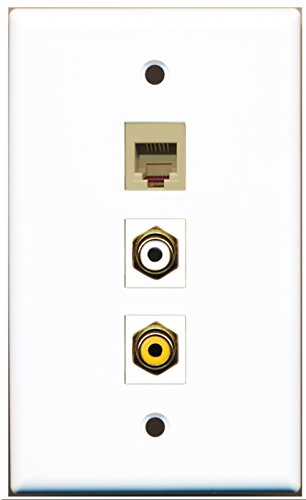 RiteAV - 1 Port RCA White and 1 Port RCA Yellow and 1 Port Phone RJ11 RJ12 Beige Wall Plate