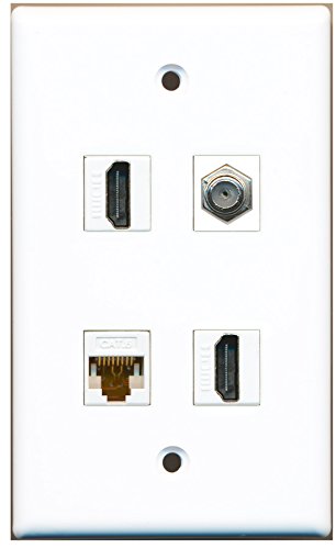 RiteAV - 2 Port HDMI 1 Port Coax Cable TV- F-Type 1 Port Cat6 Ethernet White Wall Plate
