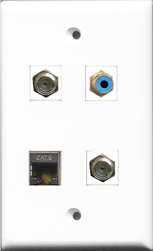 RiteAV 1 Port RCA Blue 2 Port Coax Cable TV- F-Type and 1 Port Shielded Cat6 Ethernet Wall Plate