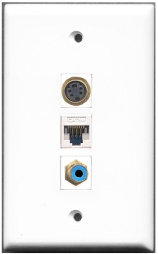 RiteAV - 1 Port RCA Blue 1 S-Video 1 Cat5e Ethernet White Wall Plate