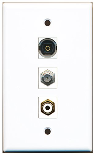 RiteAV - 1 Port RCA White and 1 Port Coax Cable TV- F-Type and 1 Port Toslink Wall Plate