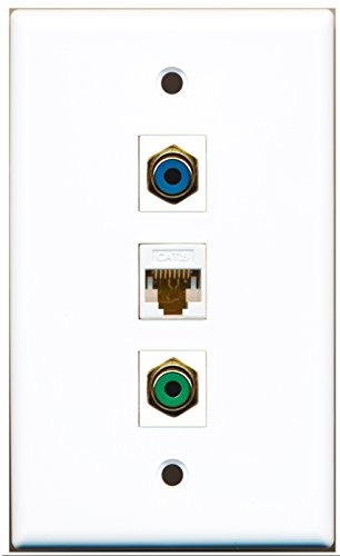 RiteAV - 1 Port RCA Green and 1 Port RCA Blue and 1 Port Cat6 Ethernet White Wall Plate