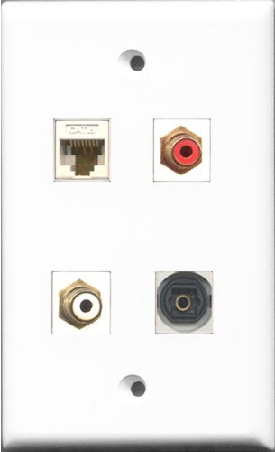 RiteAV 1 Port RCA Red and 1 Port RCA White and 1 Port Toslink and 1 Port Cat6 Ethernet White Wall Plate