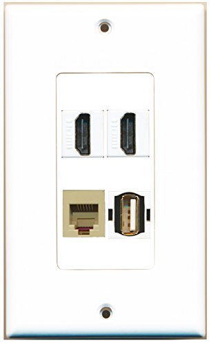 RiteAV - 2 Port HDMI 1 Port USB A-A 1 Port Phone RJ11 RJ12 Beige Wall Plate Decorative
