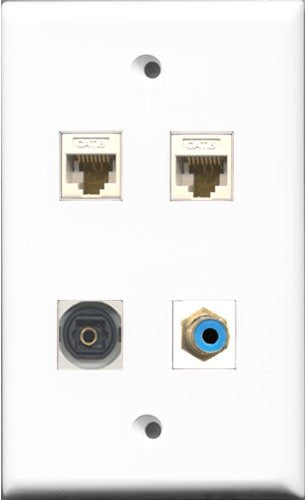 RiteAV 1 Port RCA Blue and 1 Port Toslink 2 Port Cat6 Ethernet White Wall Plate