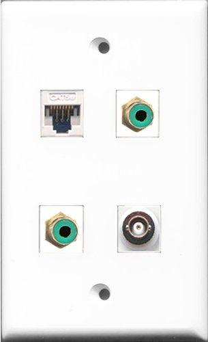 RiteAV - 2 Port RCA Green and 1 Port BNC and 1 Port Cat5e Ethernet White Wall Plate