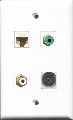 RiteAV 1 Port RCA White and 1 Port RCA Green and 1 Port Toslink and 1 Port Cat6 Ethernet White Wall Plate